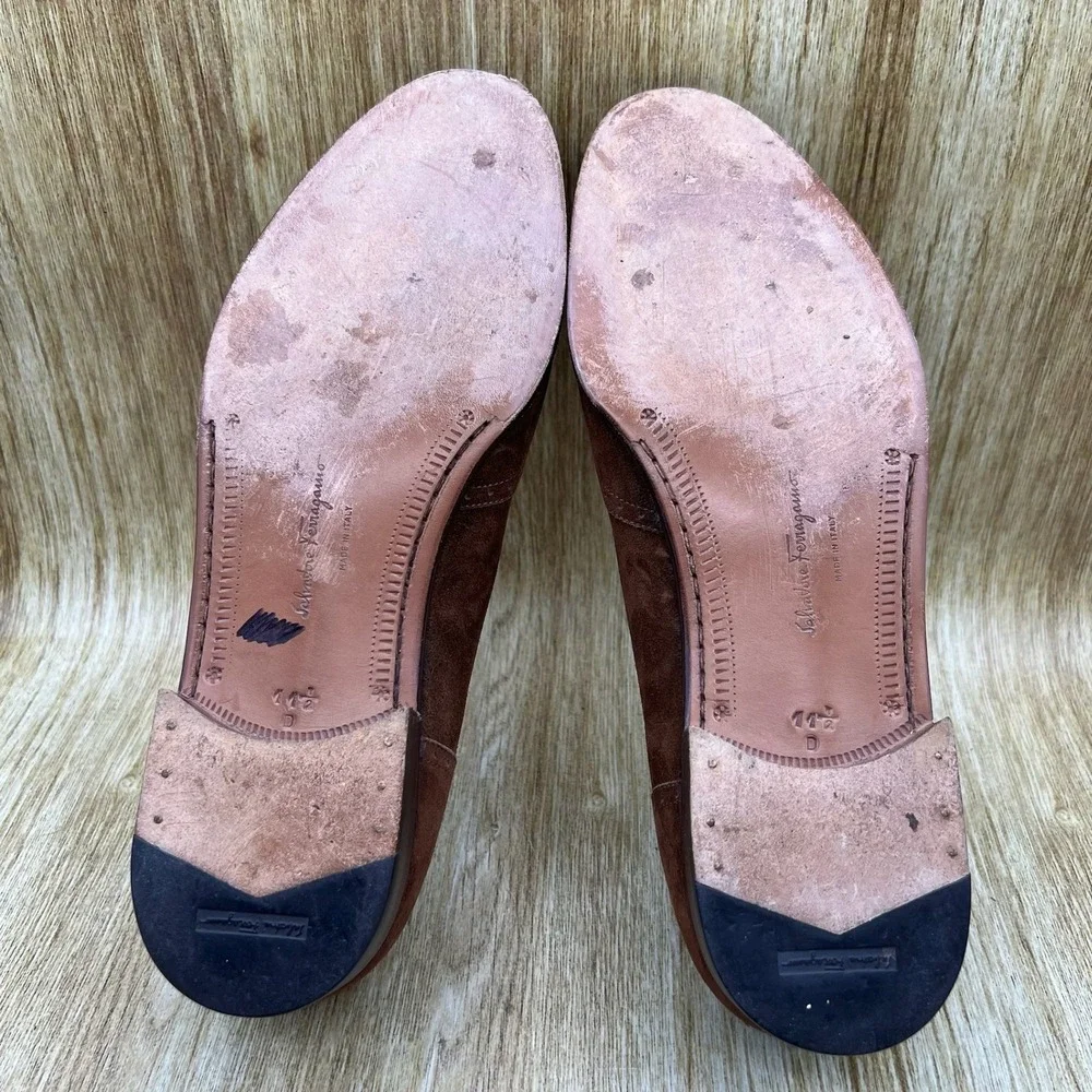 Salvatore Ferragamo Loafers Men's Size 11.5 D Brown Suede Kiltie Wingtip Casual
